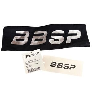 NEW Bebe Sport BBSP Wide Headband Y2K Black Silver Metallic Logo McBling It Girl